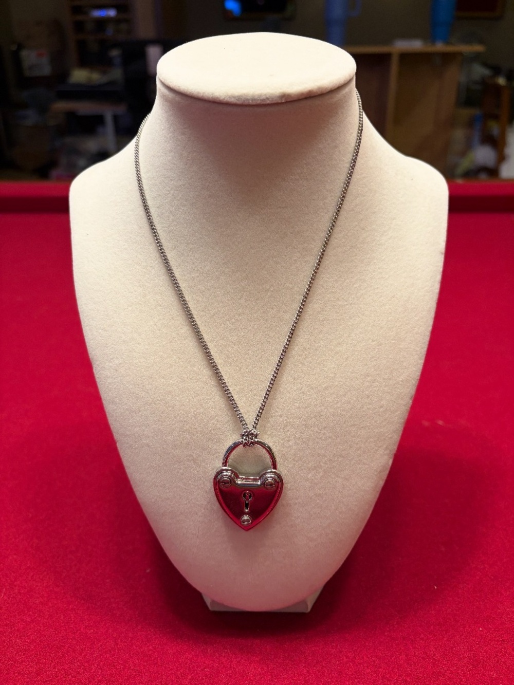 Brighton Retired Heart Padlock Keyhole Pendant Necklace Silver Tone